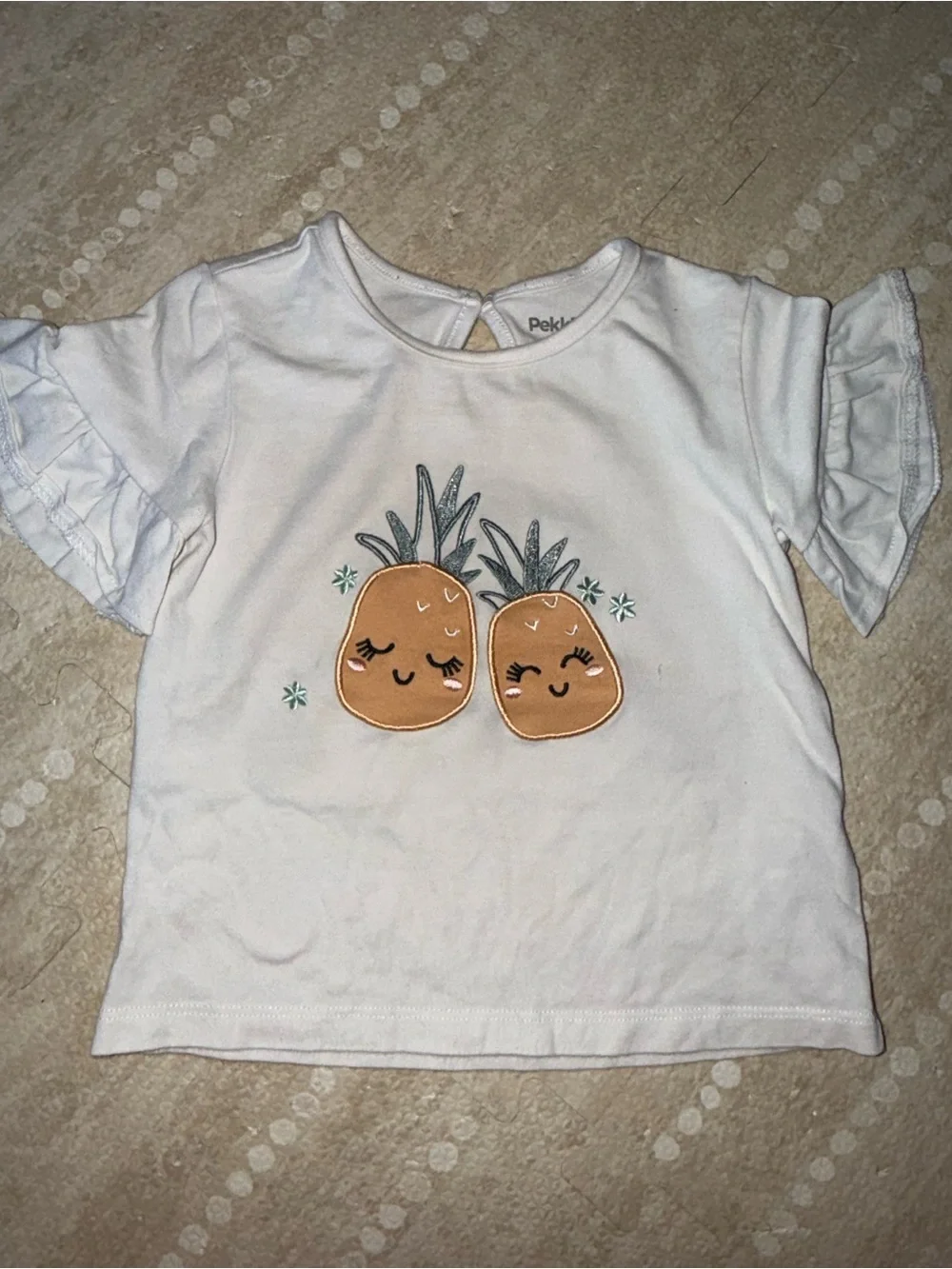 Pineapple Applique Ruffle Sleeve Kids Tee - White